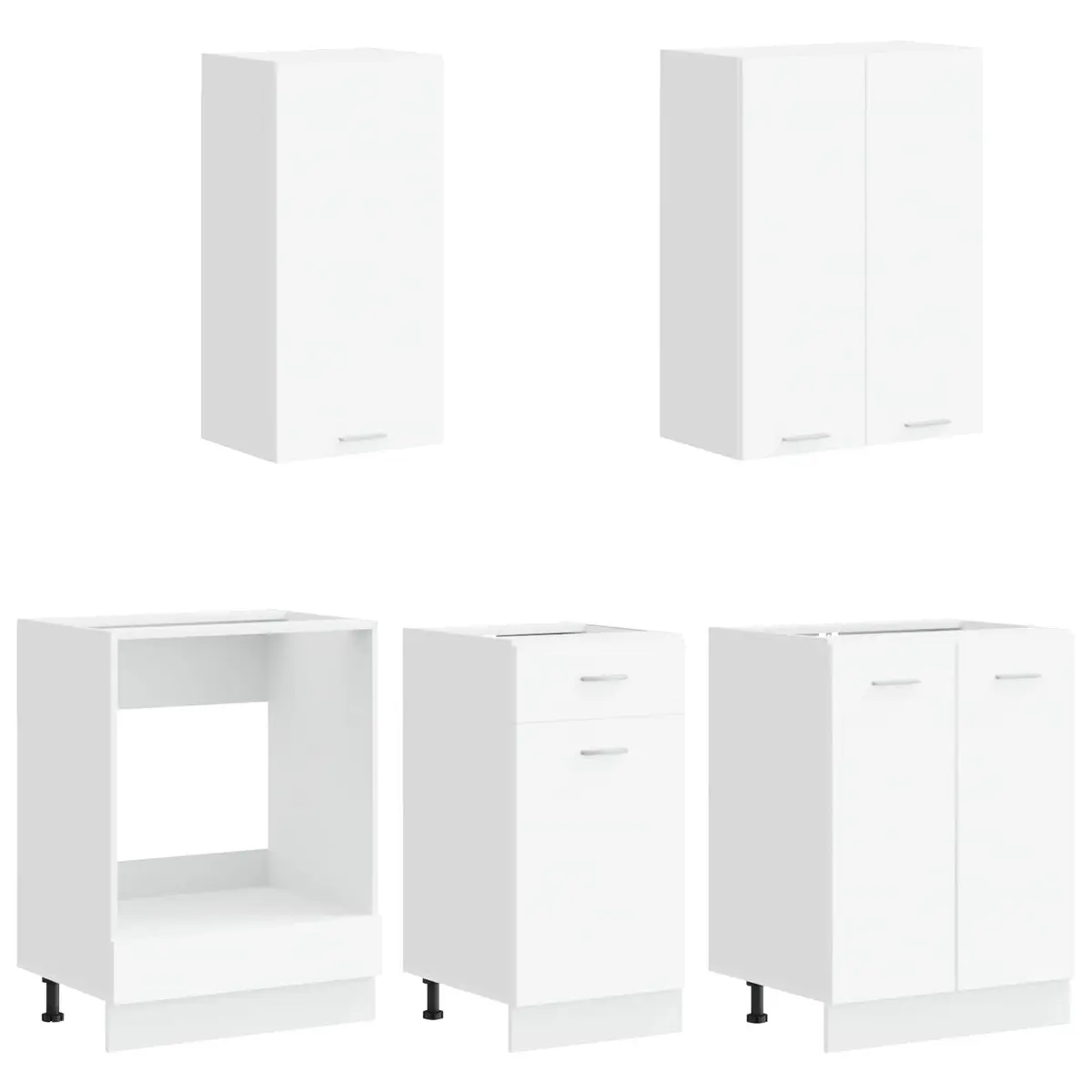 Kitchen Cabinet Unit 5 Piece White Engineered Wood Modern Storage Cupboard