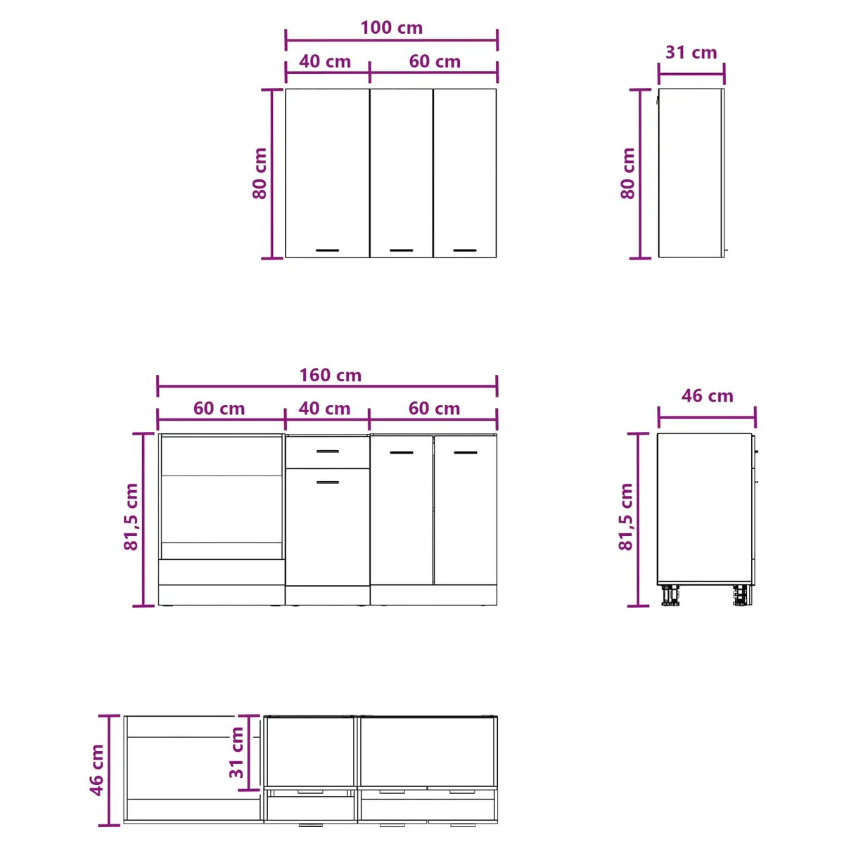 Kitchen Cabinet Unit 5 Piece White Engineered Wood Modern Storage Cupboard