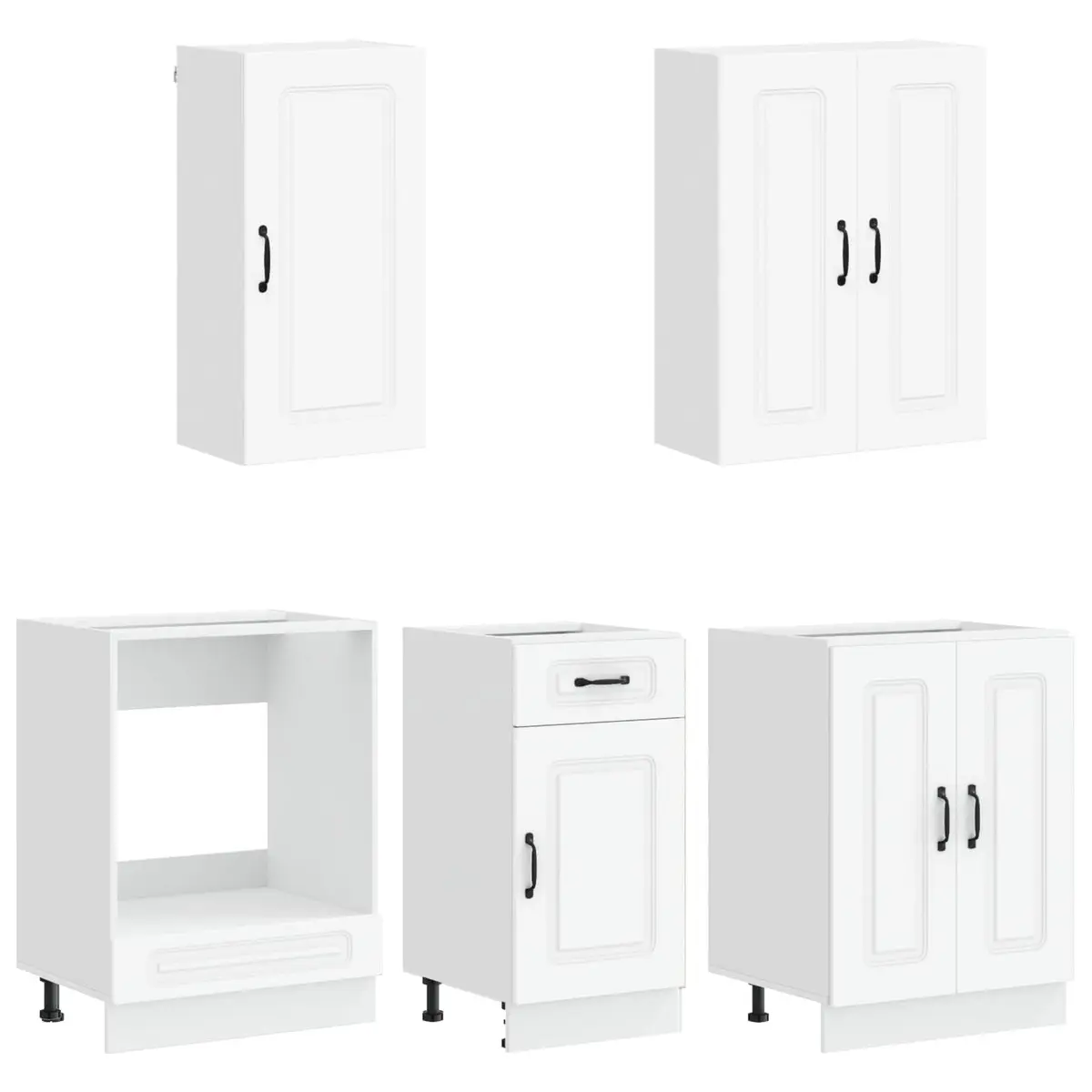 Kitchen Unit Modern White Engineered Wood 5 Piece Storage Cabinets with Adjustable Shelves