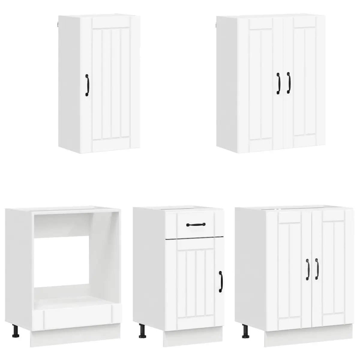 Kitchen Unit White Engineered Wood 5 Piece Storage Cabinet Furniture