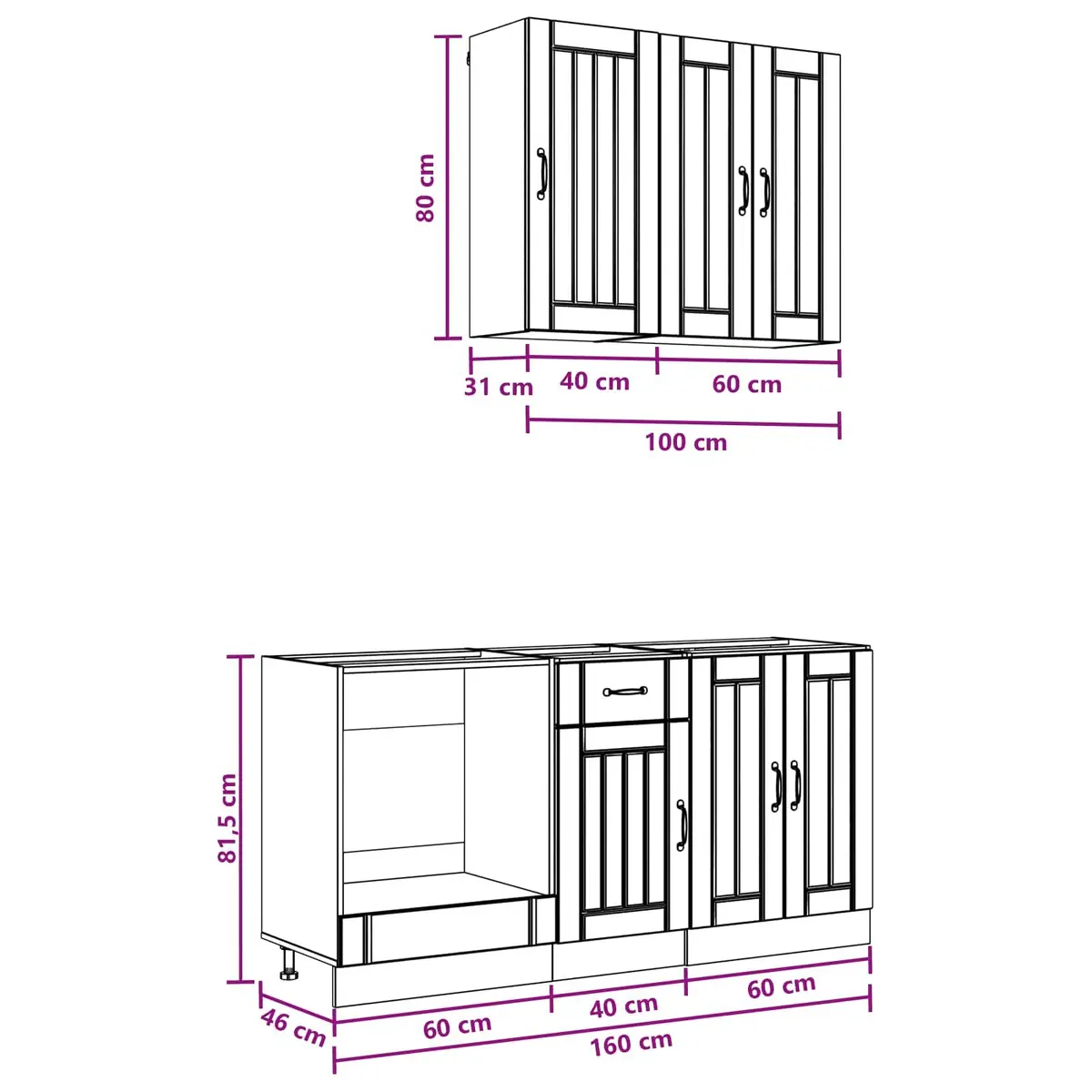 Kitchen Unit White Engineered Wood 5 Piece Storage Cabinet Furniture