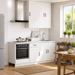 Modern White Kitchen Unit 5 Piece Engineered Wood Storage Cabinet Set