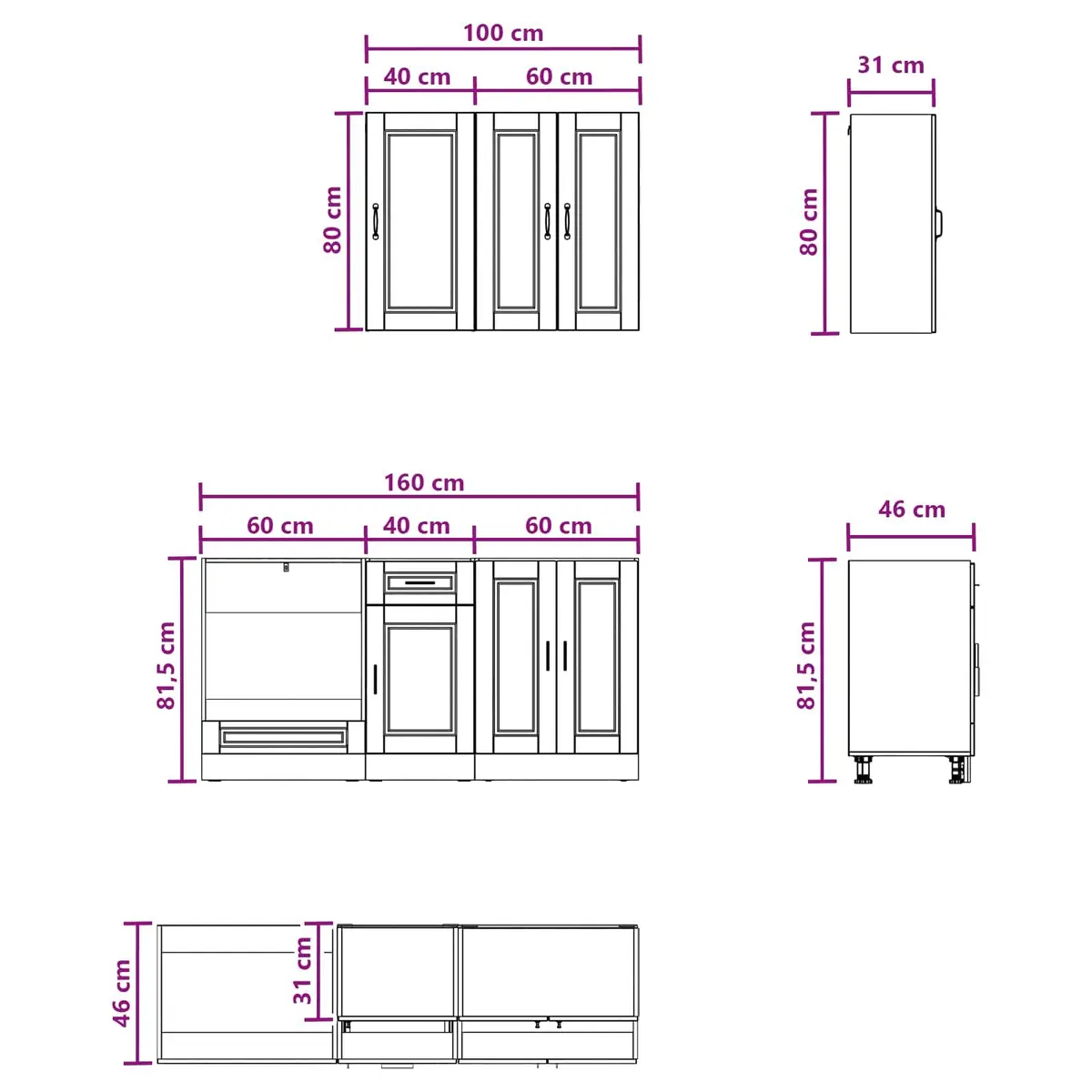 Kitchen Unit 5 Piece White Engineered Wood Cabinet Storage Furniture Modern