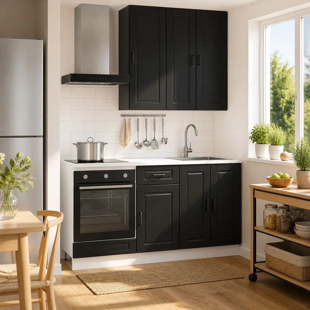 5 Piece Black Kitchen Cabinet