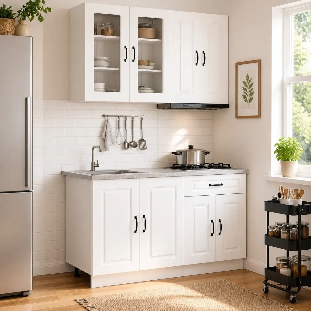 4 Piece White Kitchen Cabinet Set