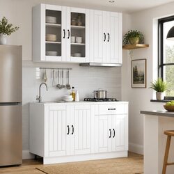 Kitchen Cabinet Unit 4 Piece Modern Storage Organizer White Engineered Wood