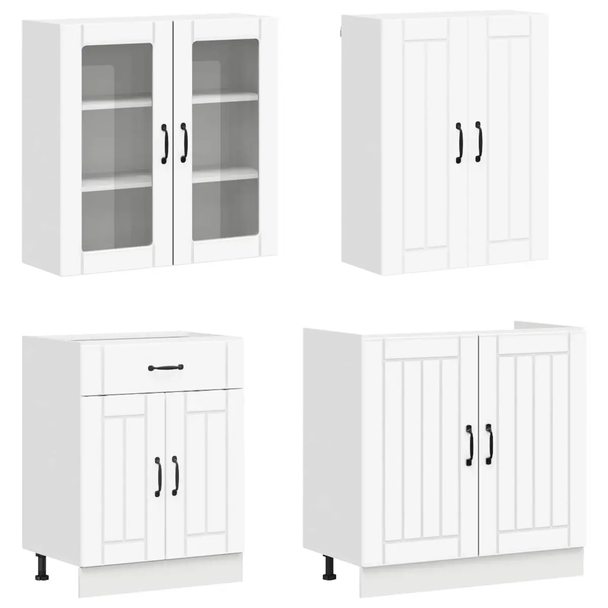 Kitchen Cabinet Unit Modern Storage Organizer 4 Piece White Engineered Wood