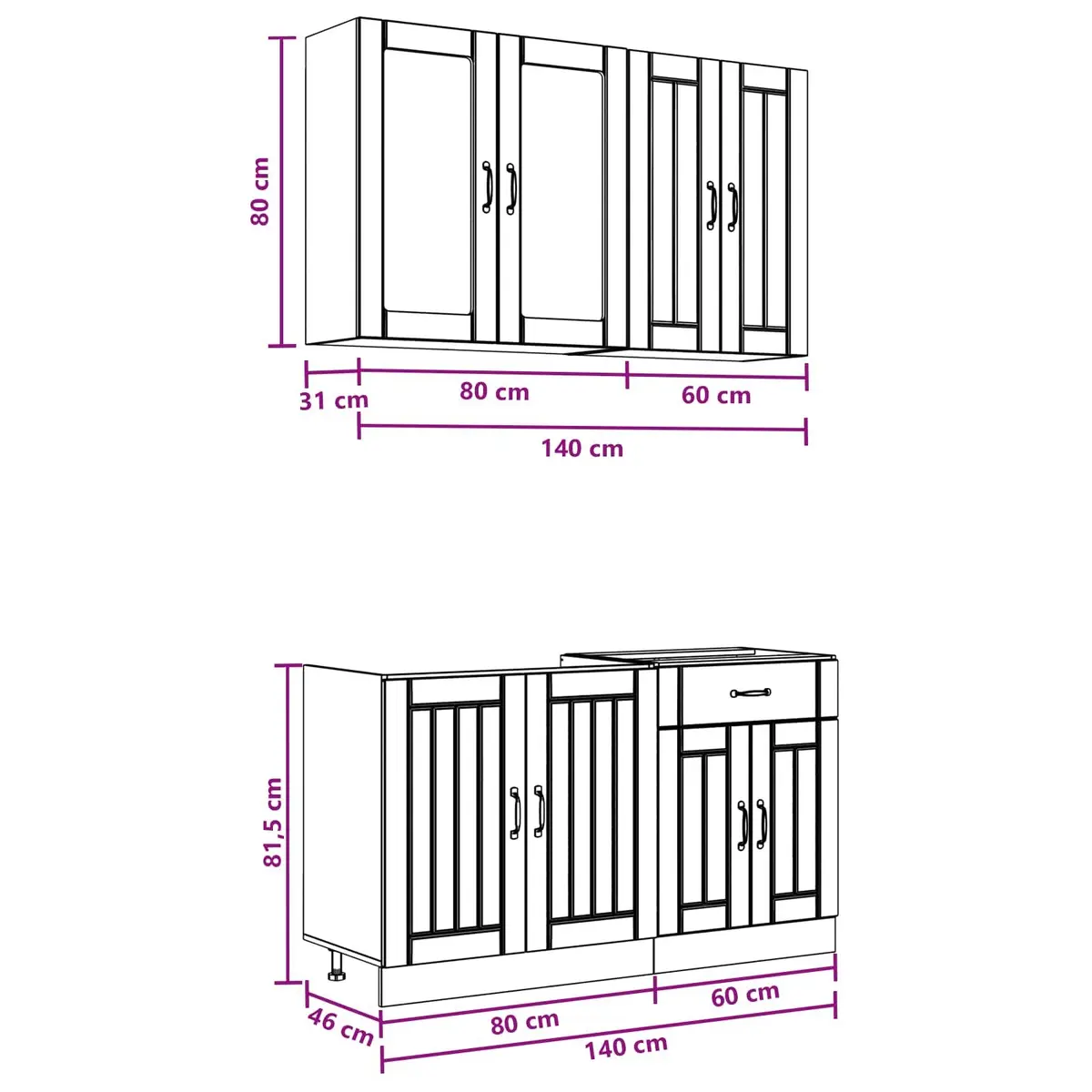 Kitchen Cabinet Unit Modern Storage Organizer 4 Piece White Engineered Wood