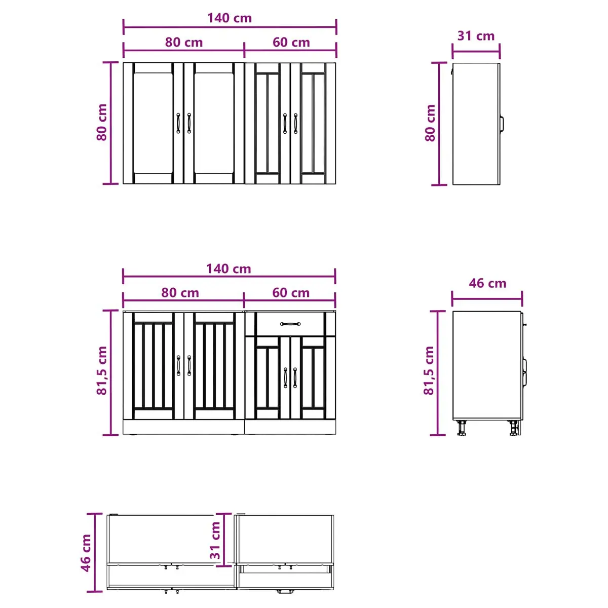 4 Piece High Gloss White Kitchen Unit