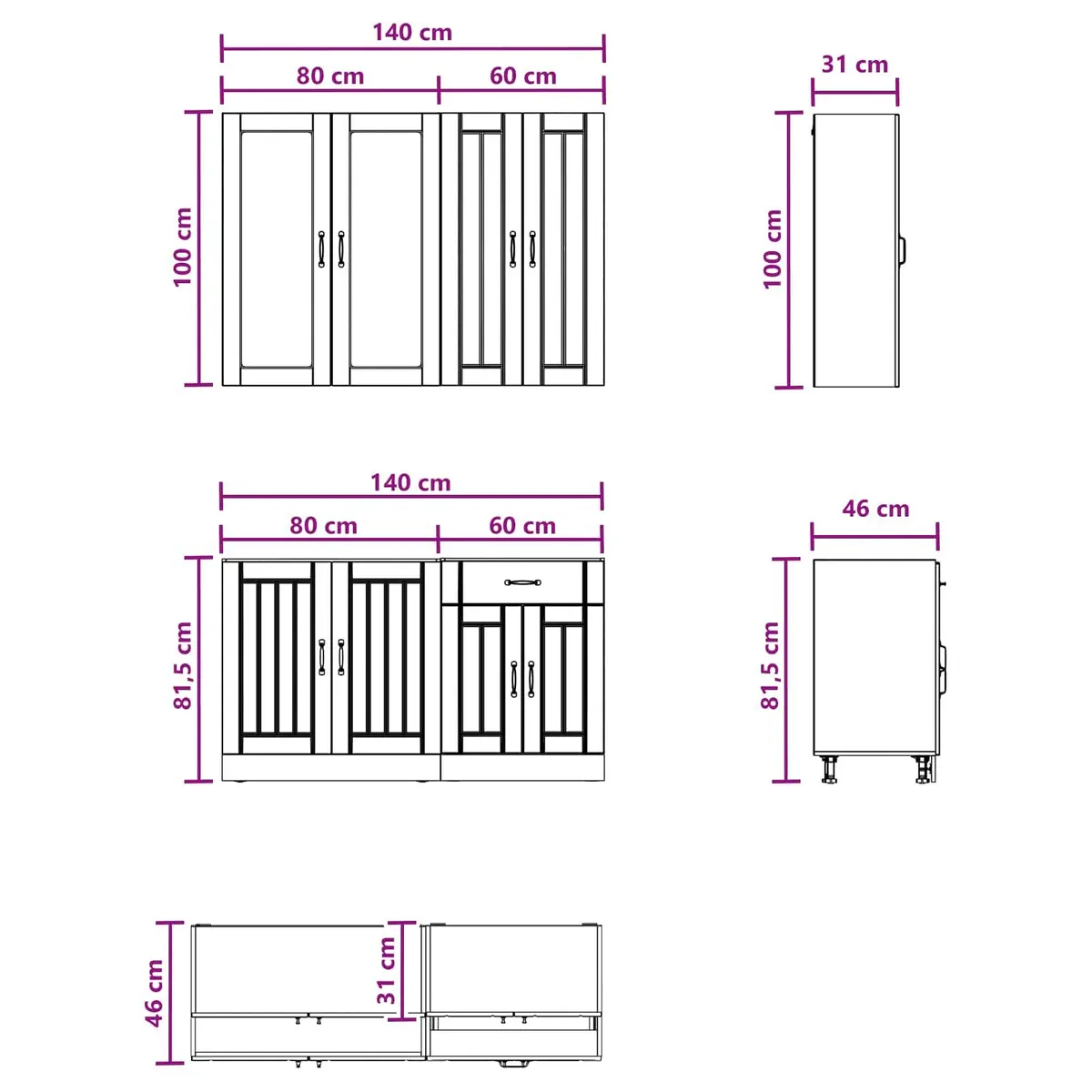 Kitchen Unit White Engineered Wood 4 Piece Cabinet Storage Organiser