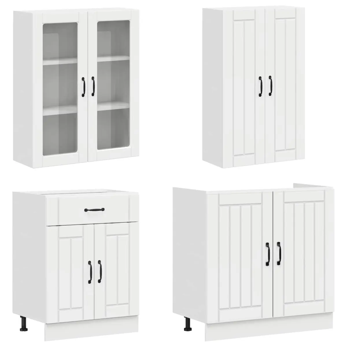 Kitchen Unit 4 Piece High Gloss White Engineered Wood Cabinet Storage Worktop
