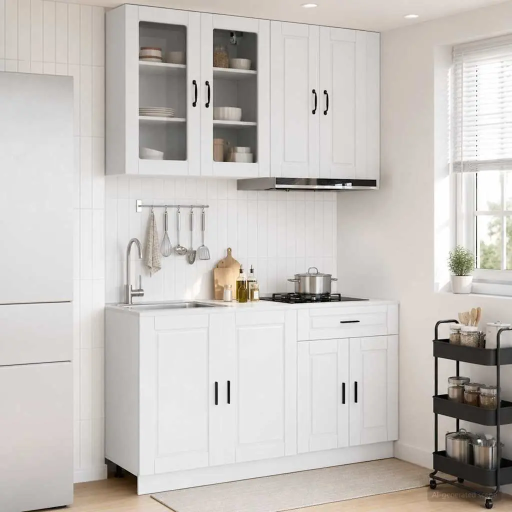 Kitchen Unit 4 Piece High Gloss White Storage Cabinet Engineered Wood Modern