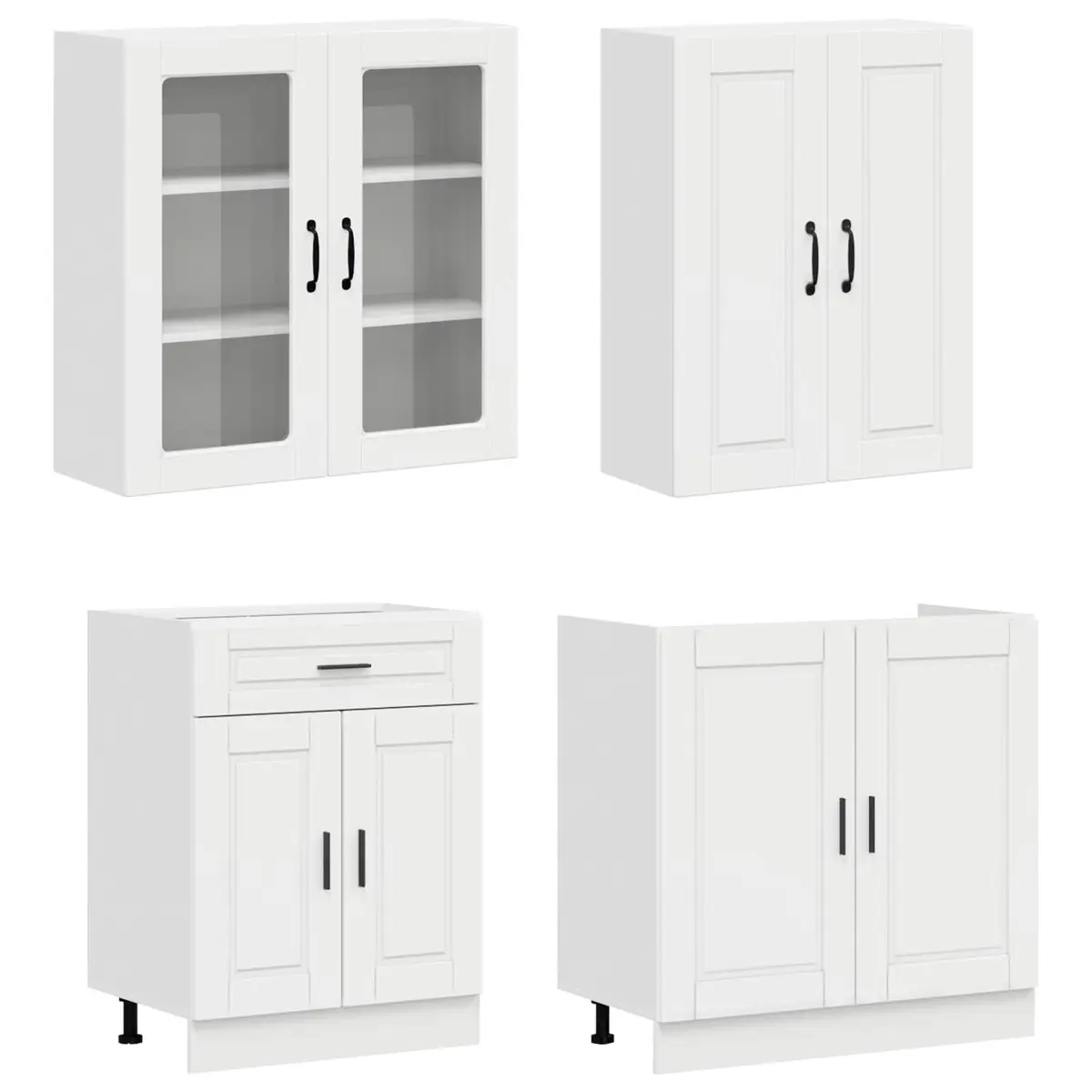 Kitchen Unit 4 Piece High Gloss White Storage Cabinet Engineered Wood Modern