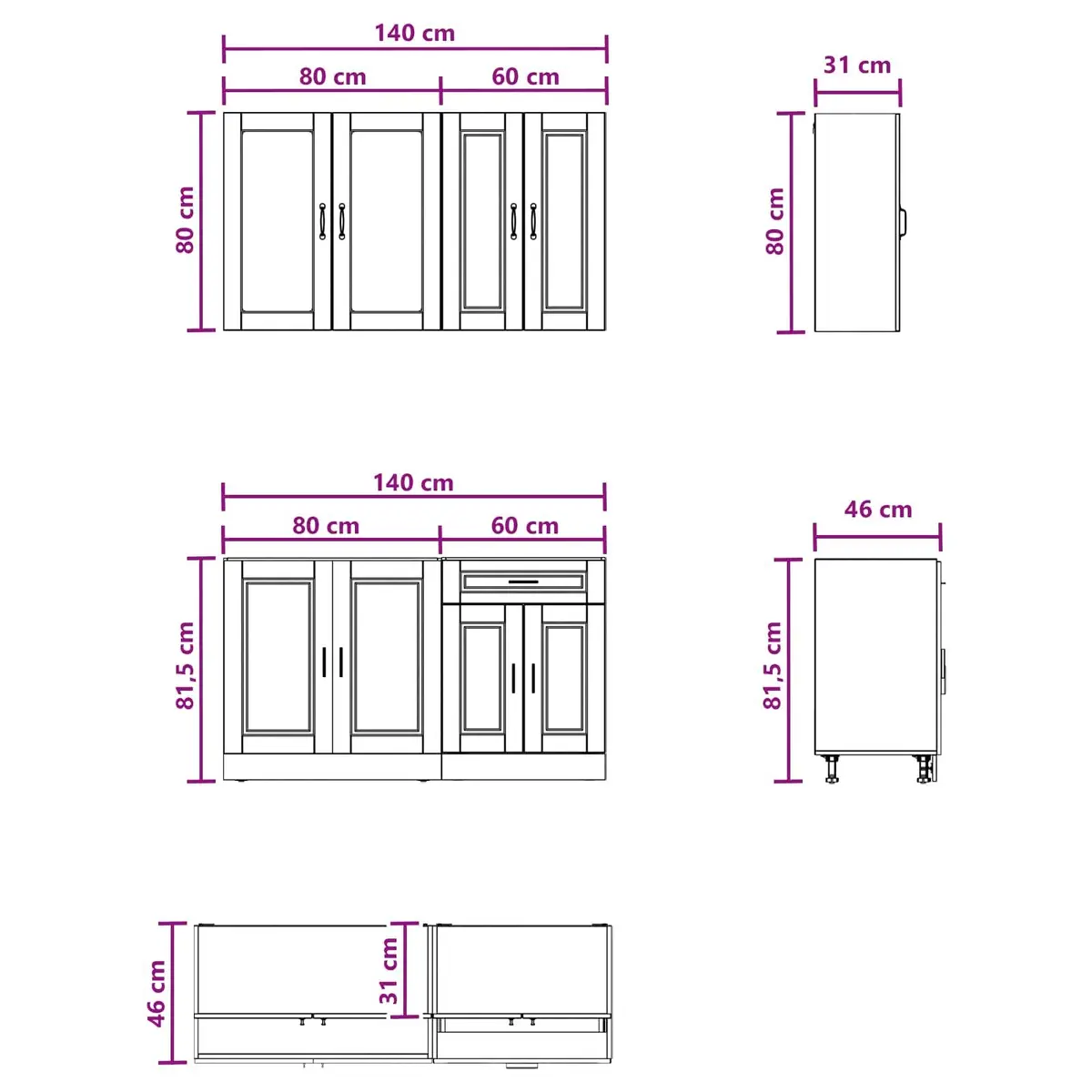 Kitchen Unit 4 Piece High Gloss White Storage Cabinet Engineered Wood Modern