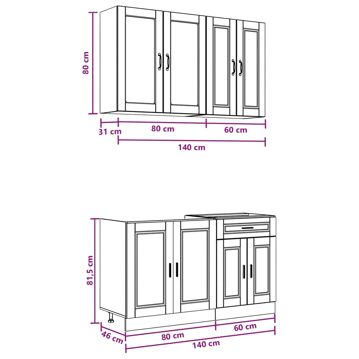 Kitchen Unit 4 Piece High Gloss White Storage Cabinet Engineered Wood Modern