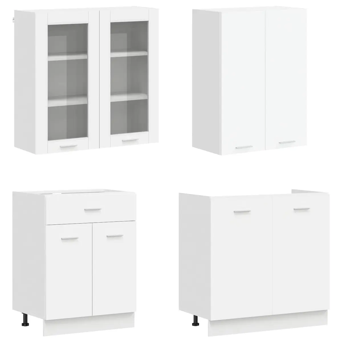 Kitchen Unit Modular 4 Piece White Engineered Wood Storage Cabinet Organizer