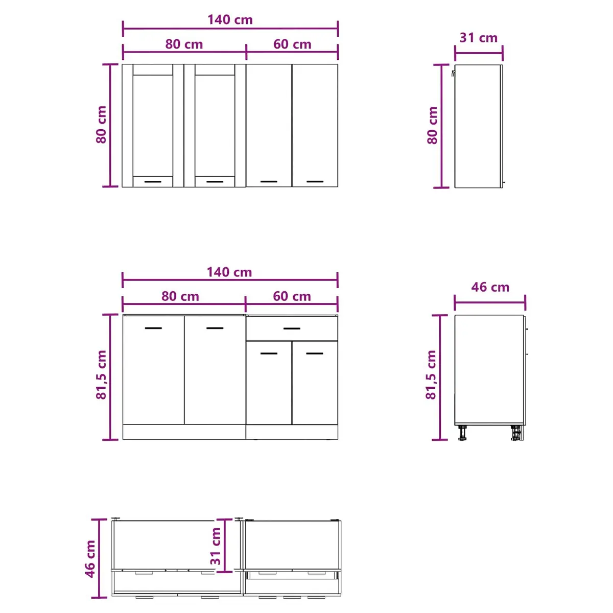 Kitchen Unit Modular 4 Piece White Engineered Wood Storage Cabinet Organizer