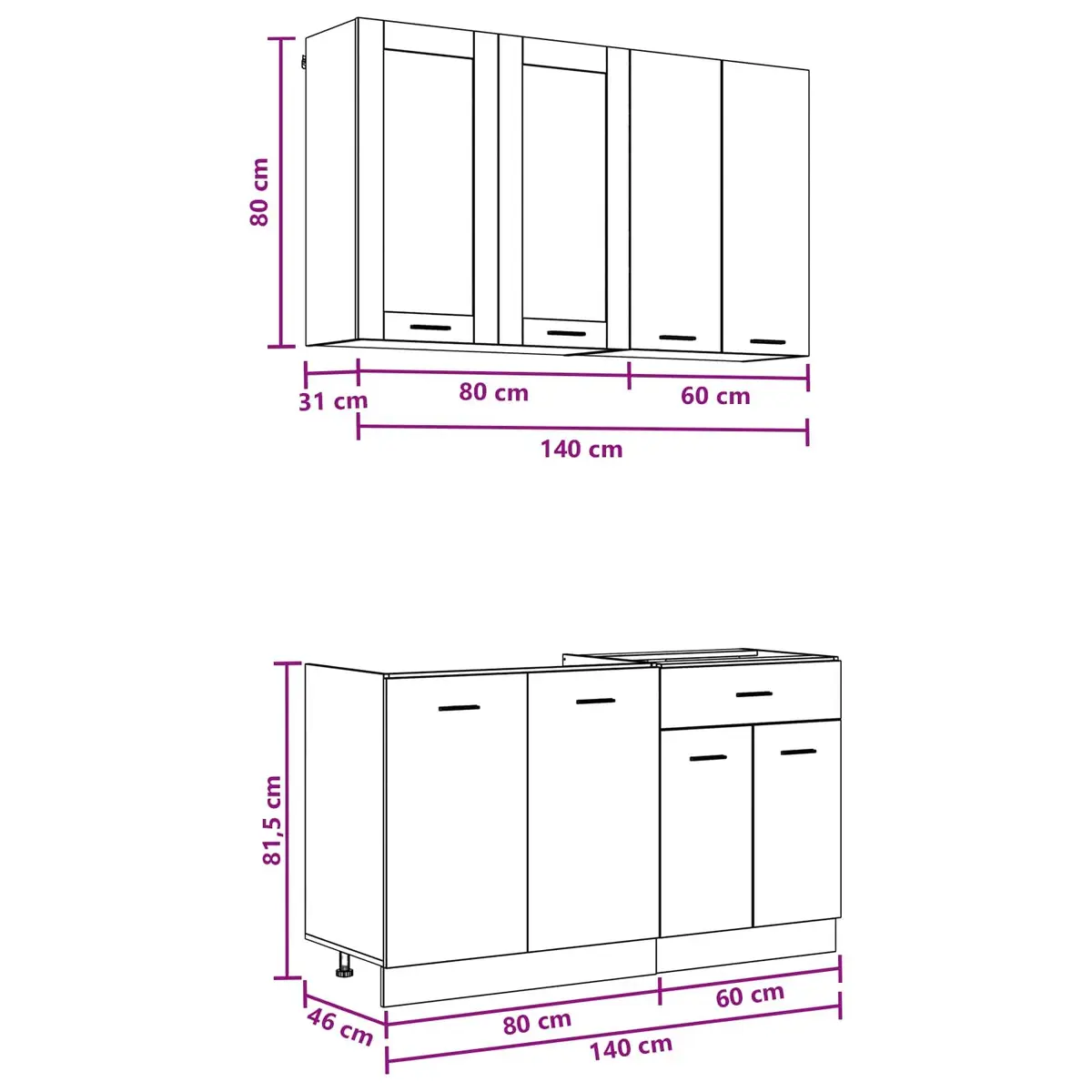 Kitchen Unit Modular 4 Piece White Engineered Wood Storage Cabinet Organizer