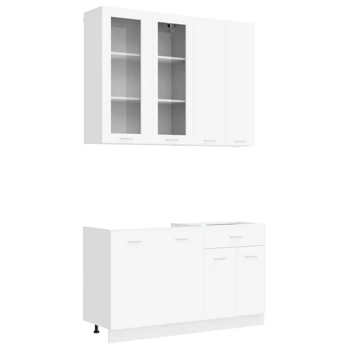Kitchen Unit White Engineered Wood 4 Piece Storage Cabinet Set