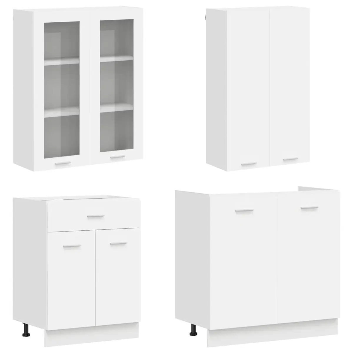 Kitchen Unit White Engineered Wood 4 Piece Storage Cabinet Set