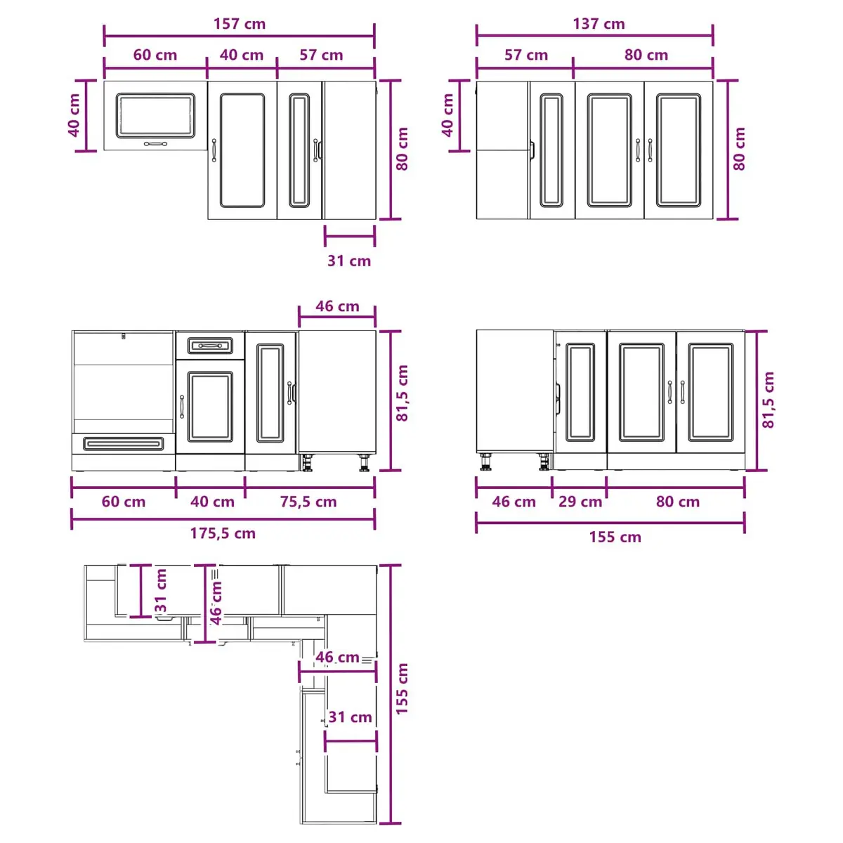 Kitchen Cabinet Unit 8 Piece White Engineered Wood Modern Storage