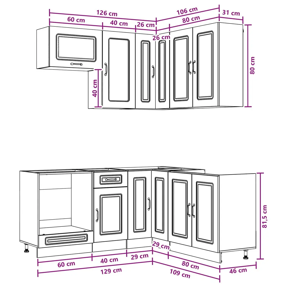 Kitchen Cabinet Unit 8 Piece White Engineered Wood Modern Storage