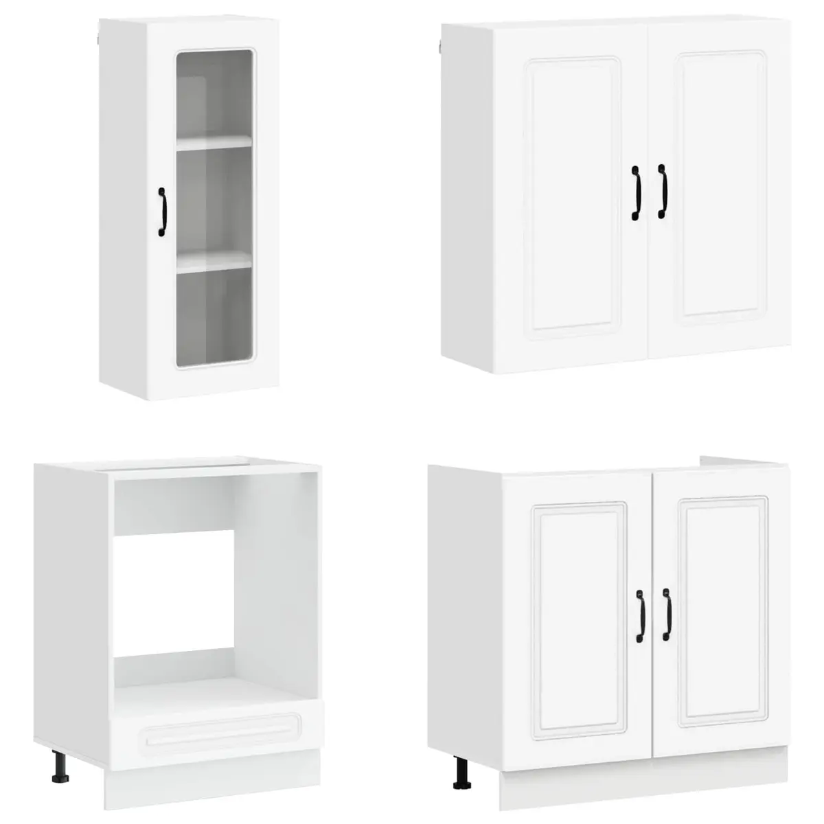Kitchen Unit 8 Piece White Engineered Wood Cabinets Adjustable Storage