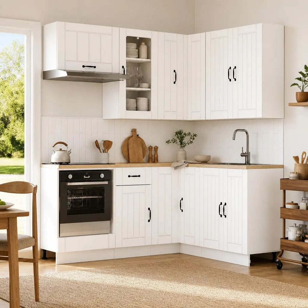 8 Piece White Engineered Wood Kitchen Unit
