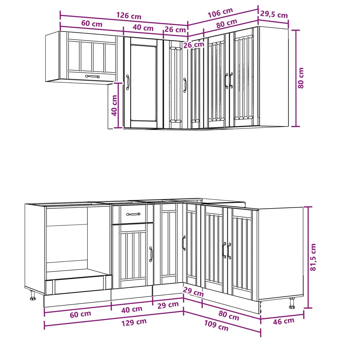 8 Piece White Engineered Wood Kitchen Unit
