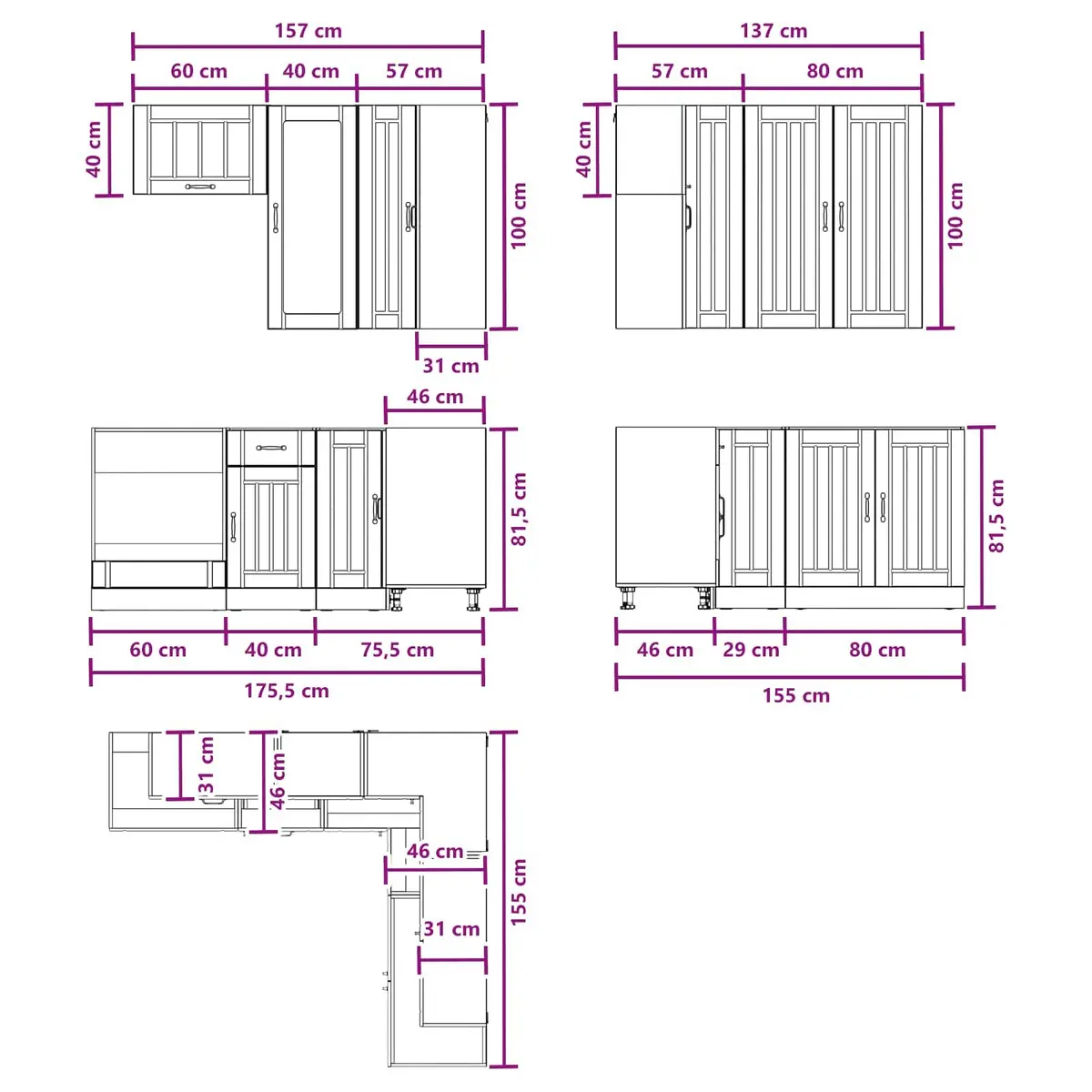 Kitchen Unit 8 Piece White Engineered Wood Modern Cabinet Storage Furniture
