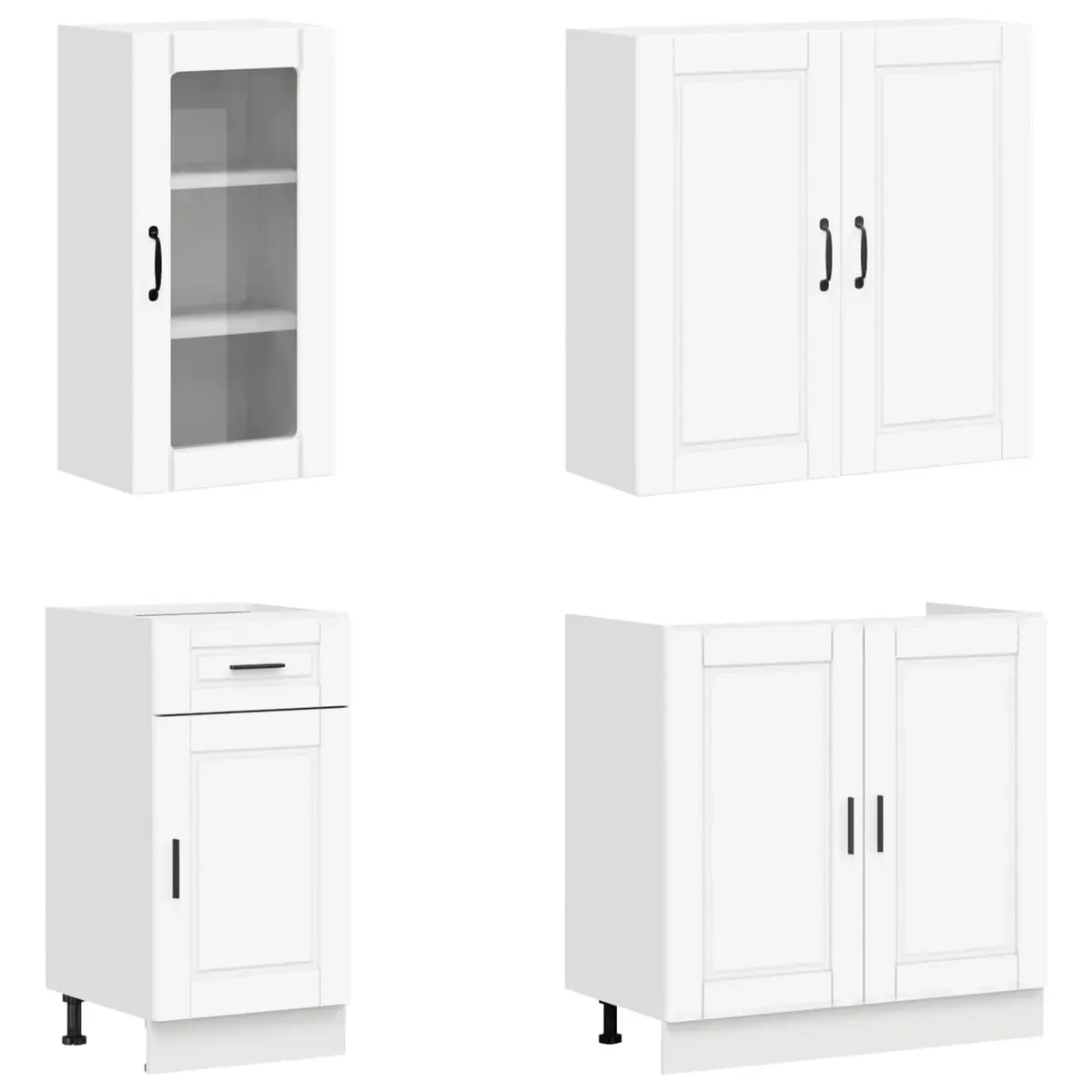 Kitchen Storage Unit 8 Piece White Engineered Wood Cabinet Set