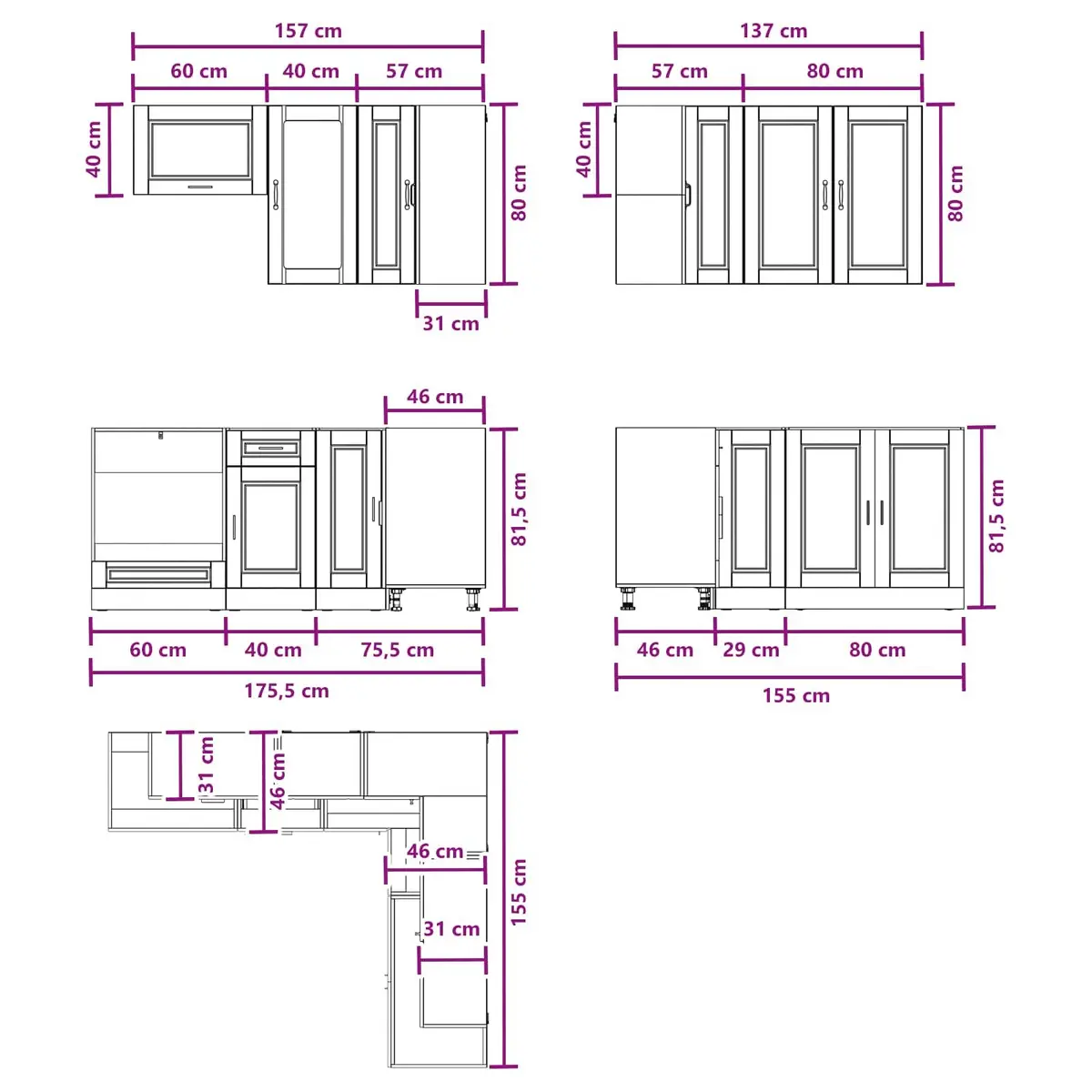 Kitchen Storage Unit 8 Piece White Engineered Wood Cabinet Set
