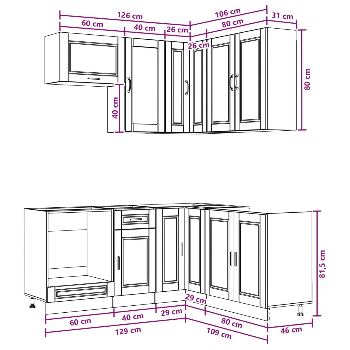 Kitchen Storage Unit 8 Piece White Engineered Wood Cabinet Set