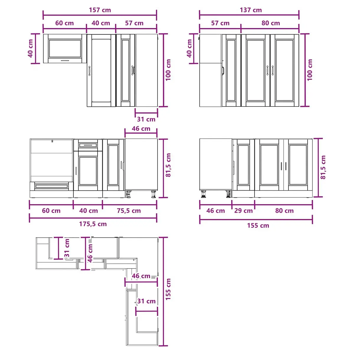 Kitchen Unit Modern 8 Piece White Engineered Wood Cabinet Storage Furniture