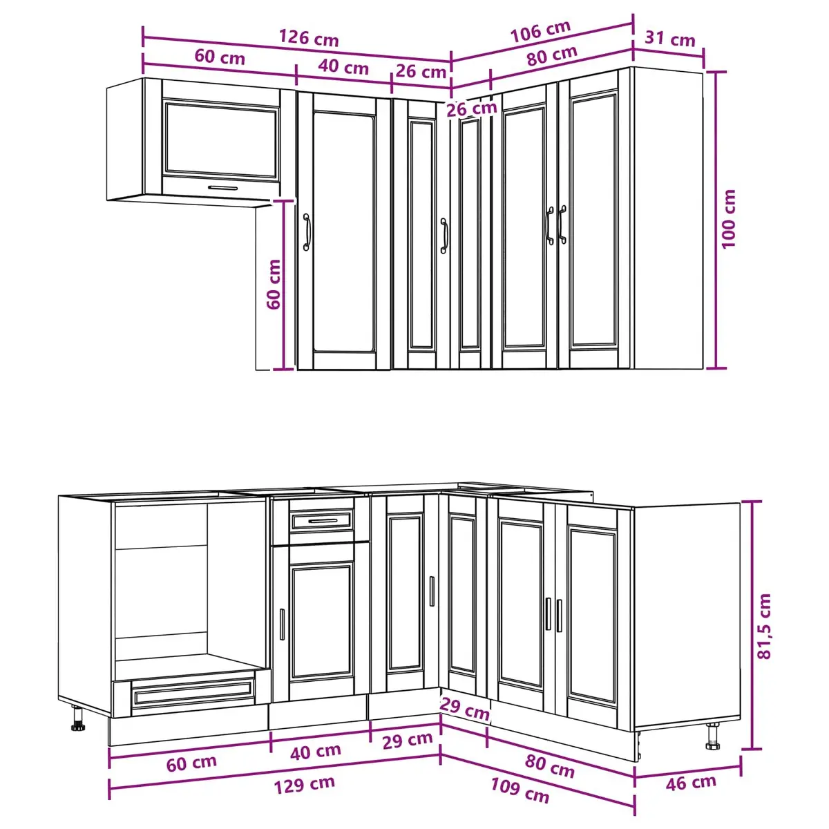 Kitchen Unit Modern 8 Piece White Engineered Wood Cabinet Storage Furniture