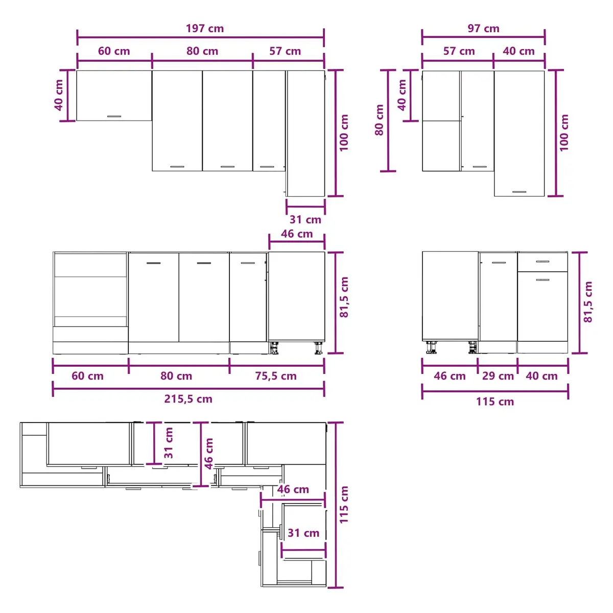 Kitchen Unit 8 Piece White Modern Storage Cabinet Organiser Engineered Wood