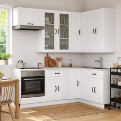 Kitchen Cabinet Unit 8 Pieces White Engineered Wood Storage Furniture Modern