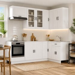 Kitchen Cabinet Unit 8 Piece White Engineered Wood Modern Storage Cupboard