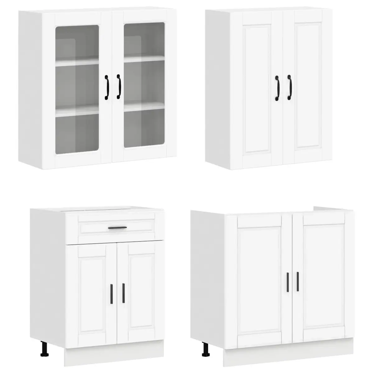 Kitchen Cabinet Unit Modern White Engineered Wood 8 Piece