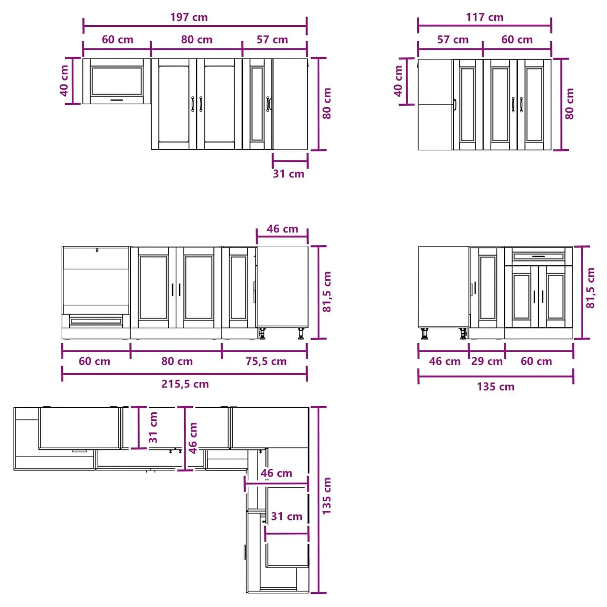 Kitchen Cabinet Unit Modern White Engineered Wood 8 Piece