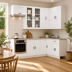 Kitchen Cabinet Unit 8 Pieces White Engineered Wood Storage Adjustable Feet