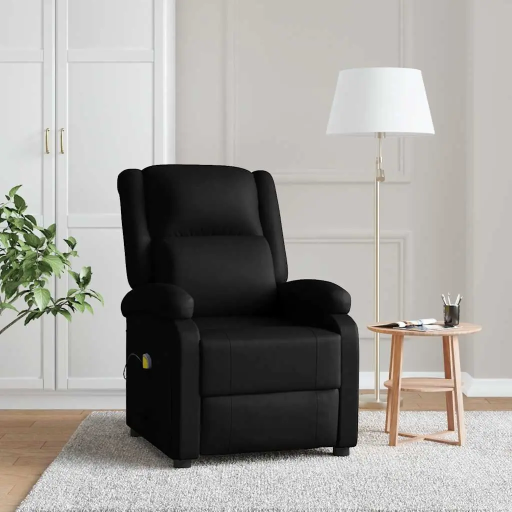 Electric Massage Chair Reclining Black Faux Leather Vibration 6 Points