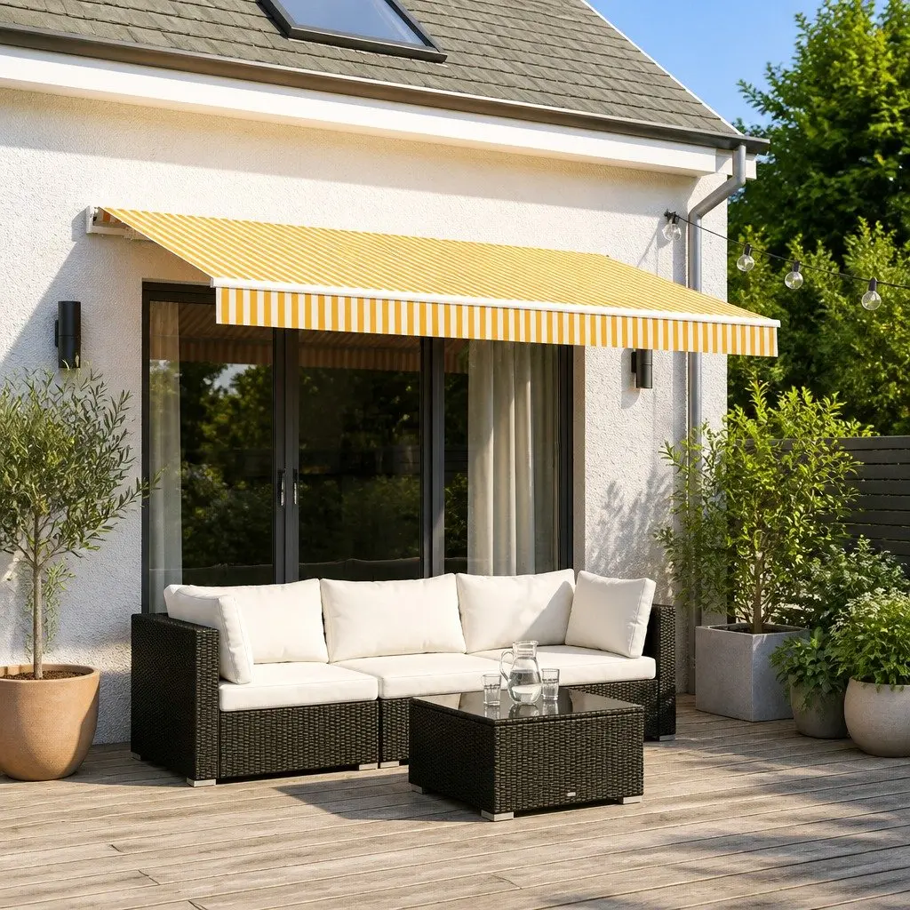 Awning Replacement Fabric UV Weather Resistant Yellow White 350 x 250 cm