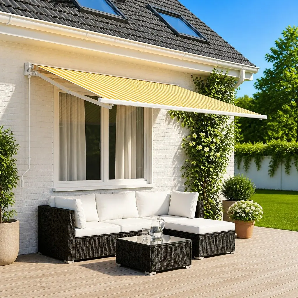 Awning Replacement Fabric Yellow White UV Resistant 400 x 350 cm Outdoor Shade Garden Terrace