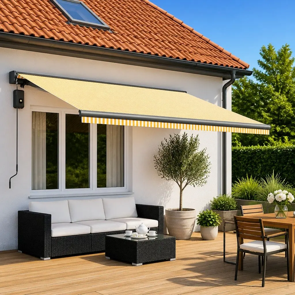 Awning Replacement Fabric UV Resistant Weather Resistant Yellow White 450 x 300cm Outdoor Shade