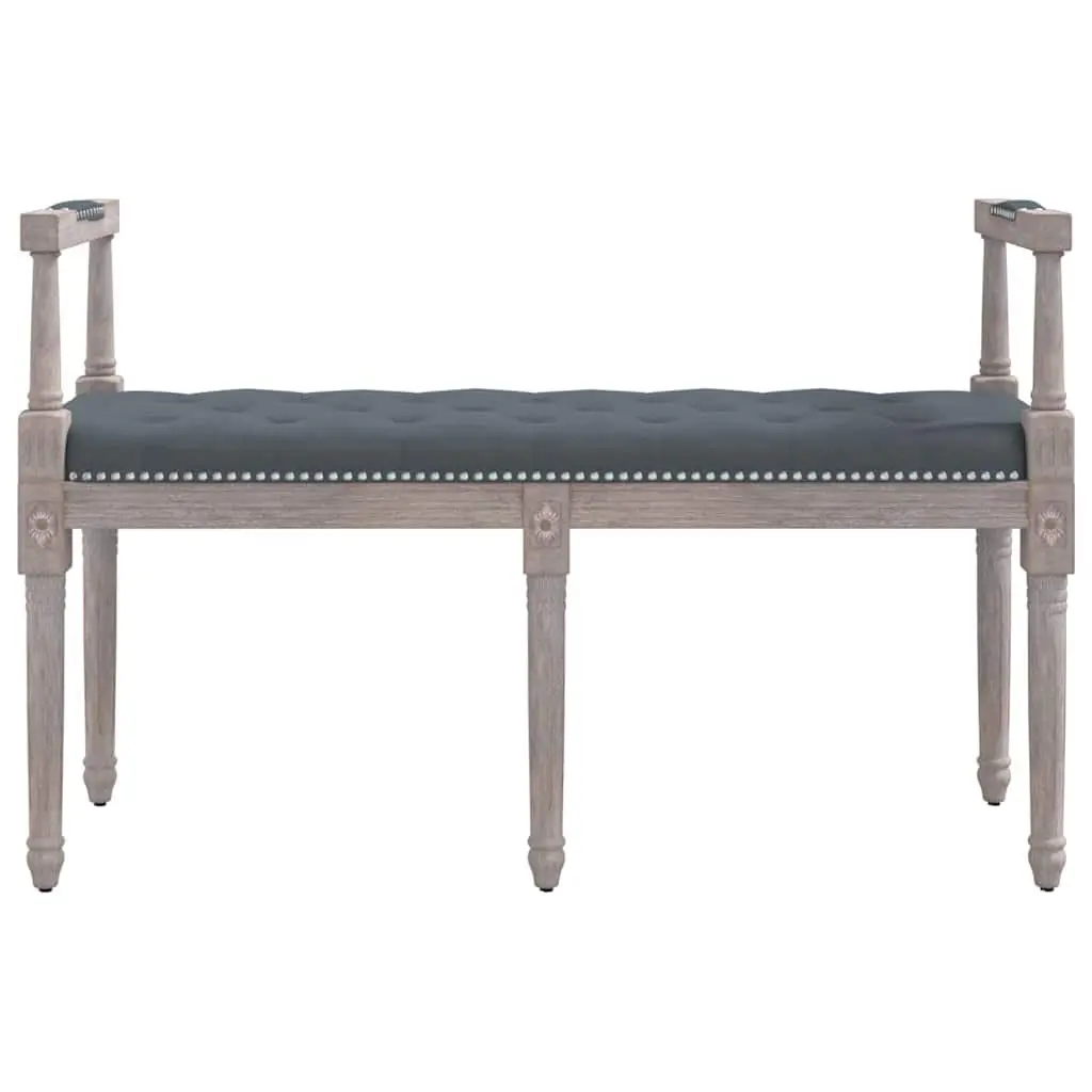 Bench Velvet Upholstery Dark Grey Tufted Seat Wooden Legs 110 x 40 x 70 cm