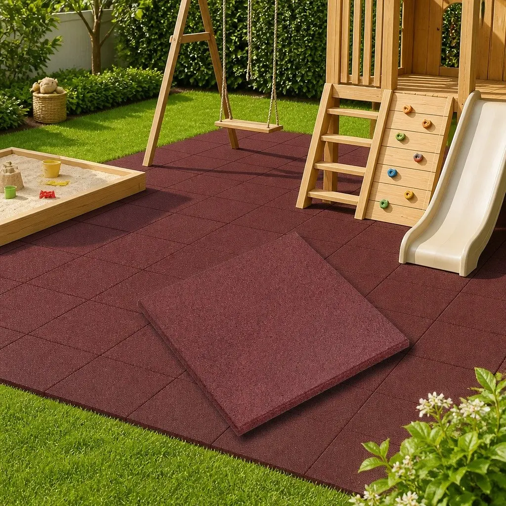 Fall Protection Tiles Red 50 x 50 cm 12 Piece Outdoor Garden Play Area Flooring