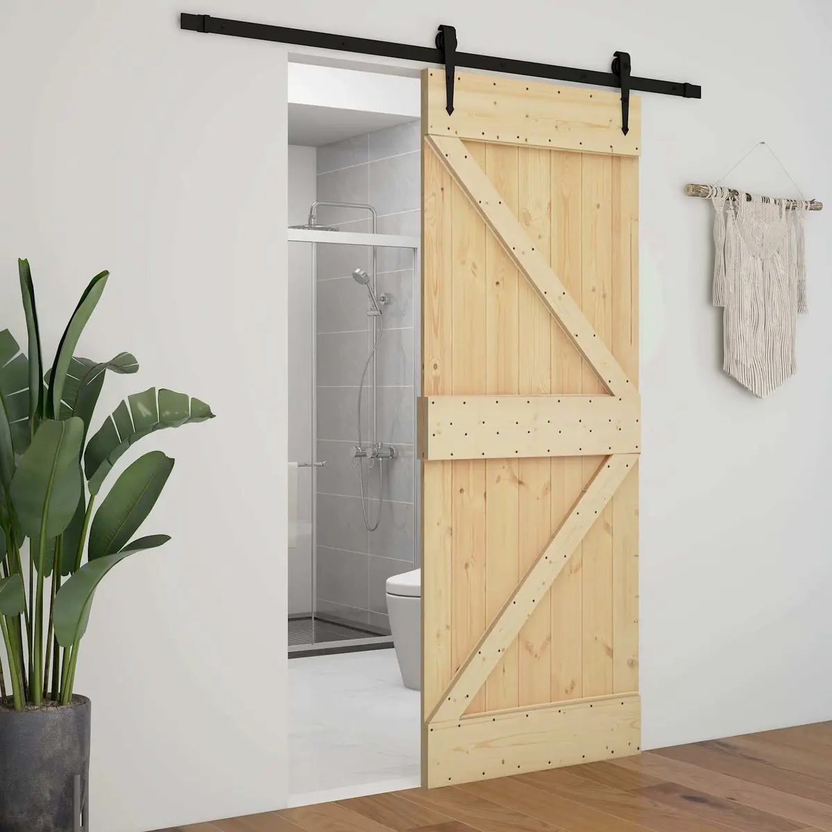 Sliding Door Solid Pine Wood 80 x 210 cm Modern Space-Saving Room Divider