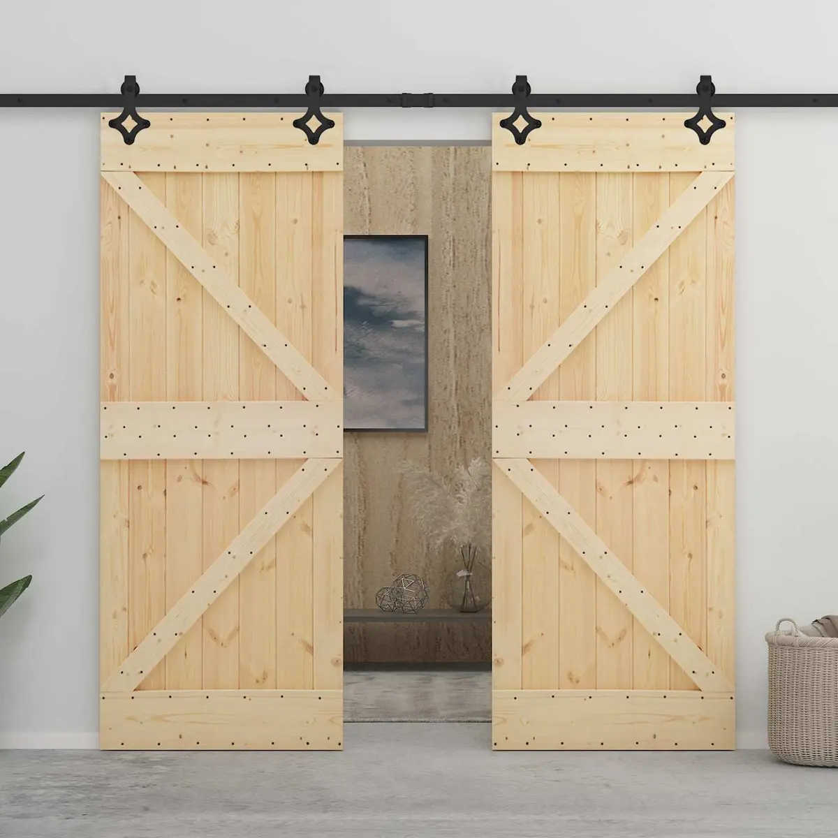 Sliding Door Solid Pine Wood Natural Modern Space-Saving Room Divider 80x210cm