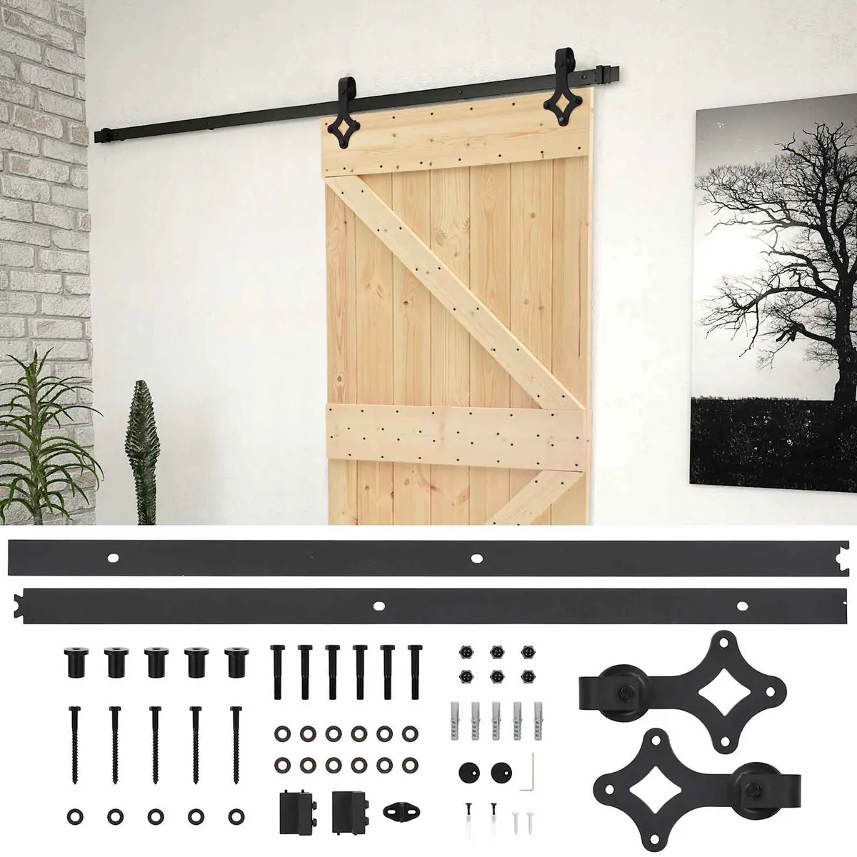 Sliding Door 80 x 210 cm Solid Pine Wood Natural Black Modern Space-Saving Room